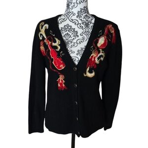 Vintage 90s Susan Bristol wool musical cardigan size medium